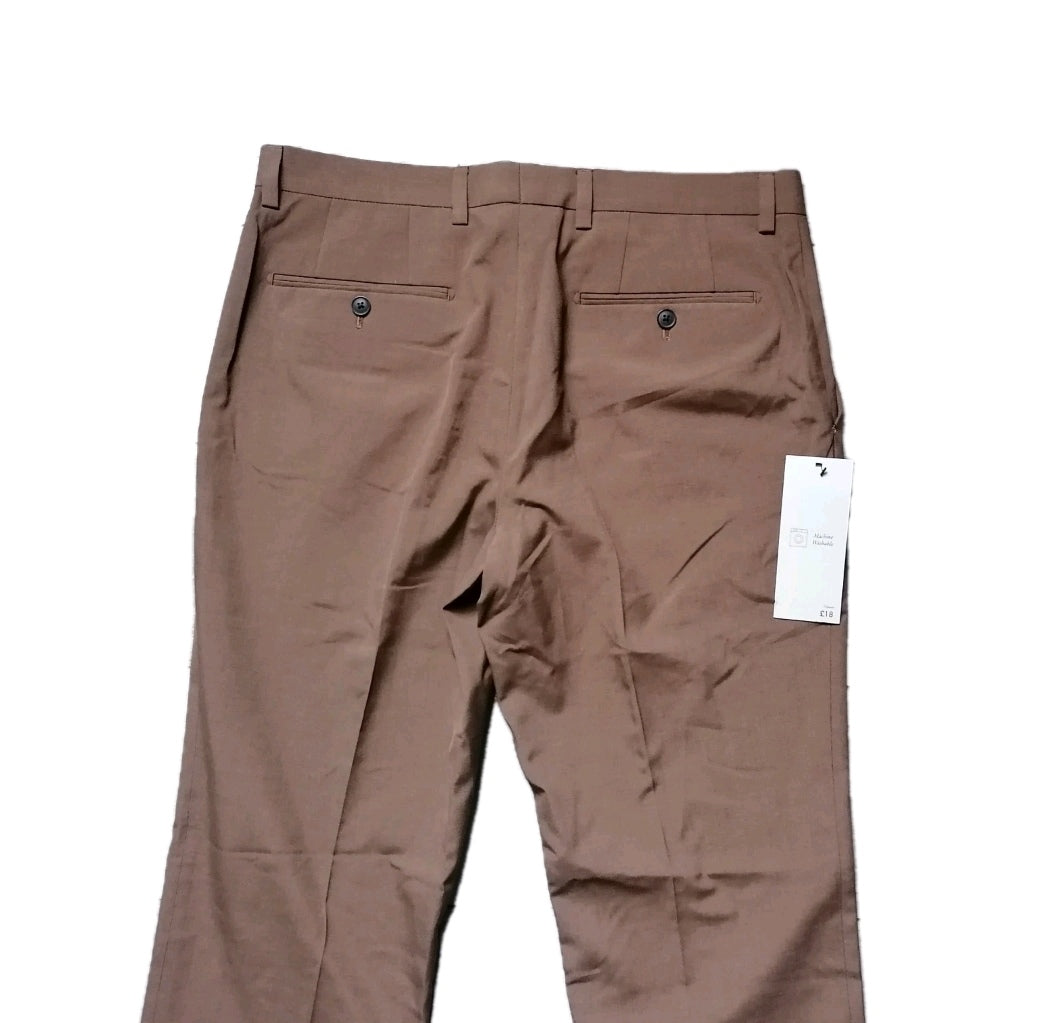 Men Next brown tailored fit formal trouser W34 L33