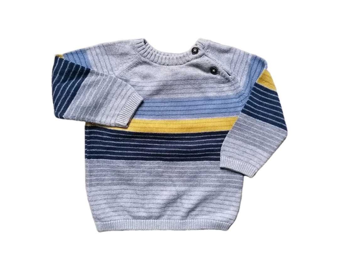 Baby boy grey stripe jumper, 3-6m