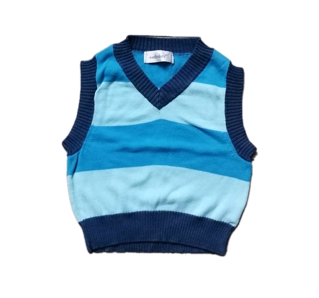 Baby boy blue stripe sleeveless jumper, 18-24m