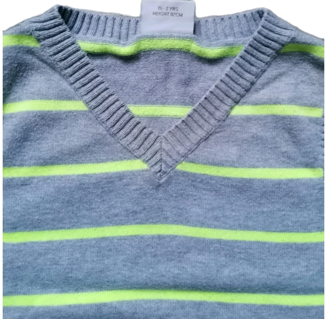 Baby boy next grey stripe sleeveless jumper 18-24m