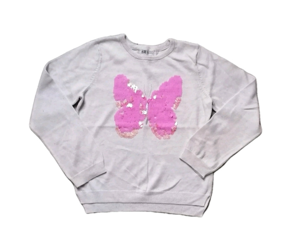 Girls H&M beige sequin jumper, 6-8 years