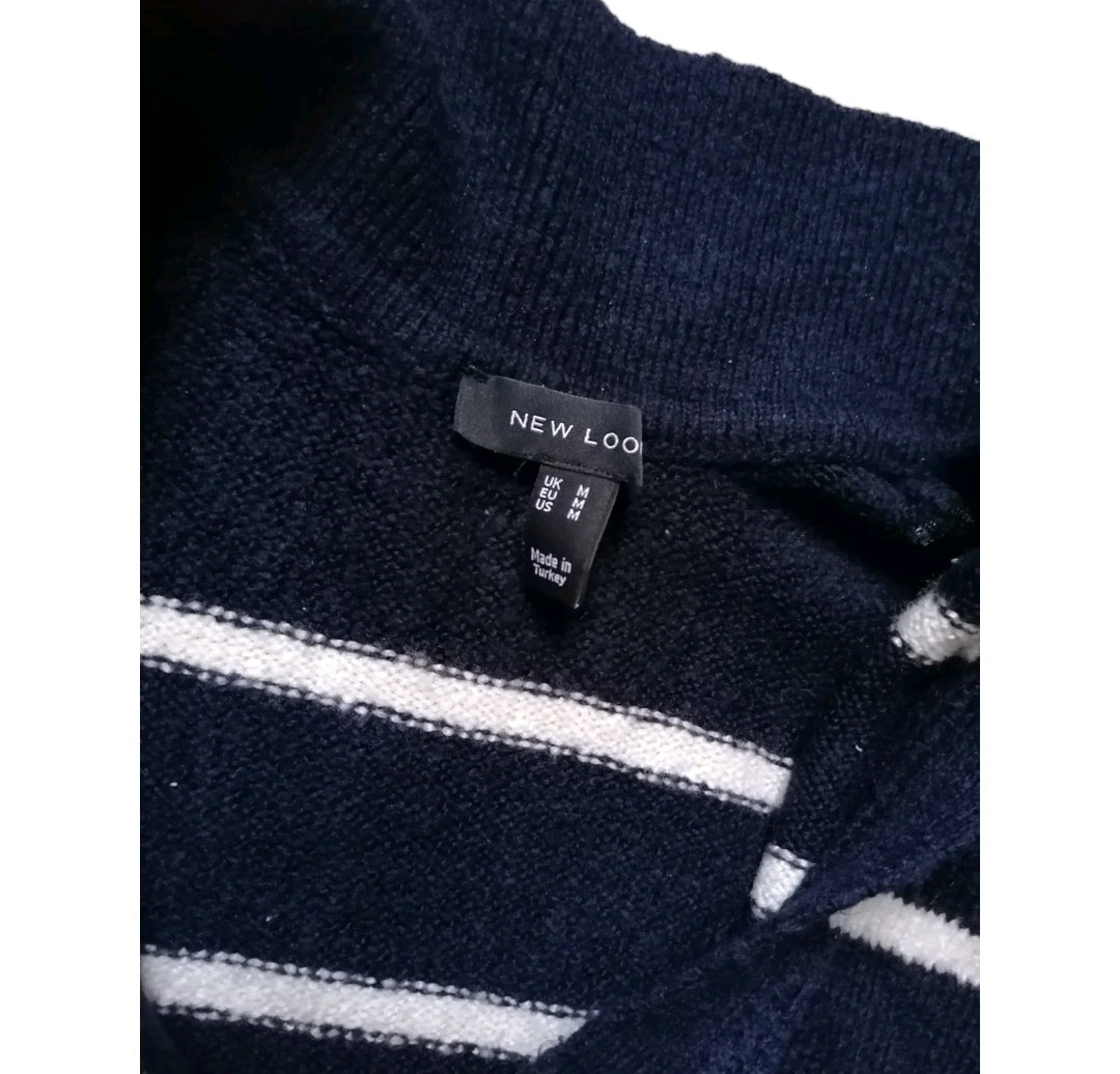Ladies navy & cream striped jumper medium(UK 12-14)