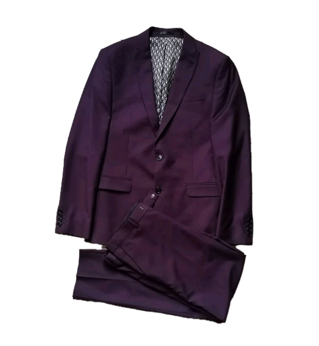 Men burgundy 2 piece slim fit suit, 40R/34S