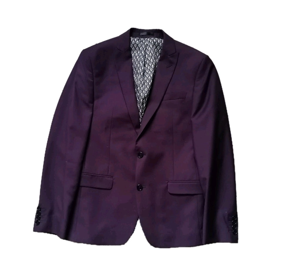 Men burgundy 2 piece slim fit suit, 40R/34S