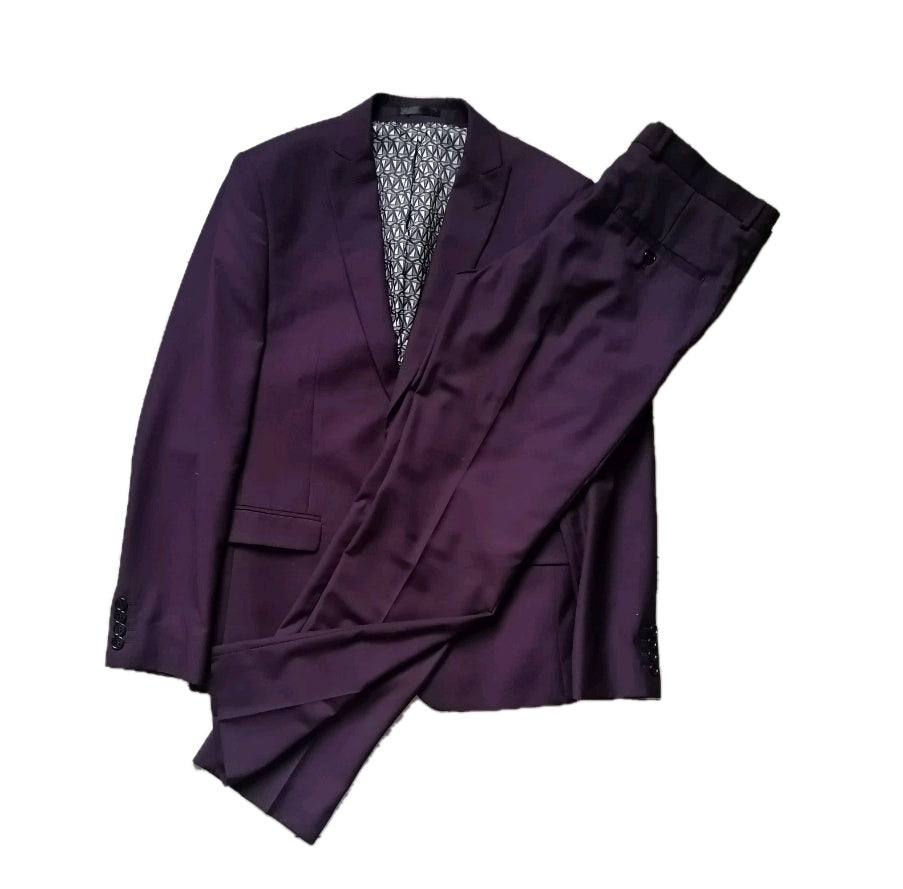 Men burgundy 2 piece slim fit suit, 40R/34S