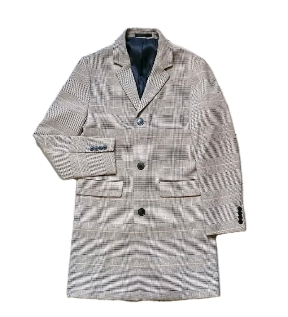 Men H&M beige check trench overcoat, 36R