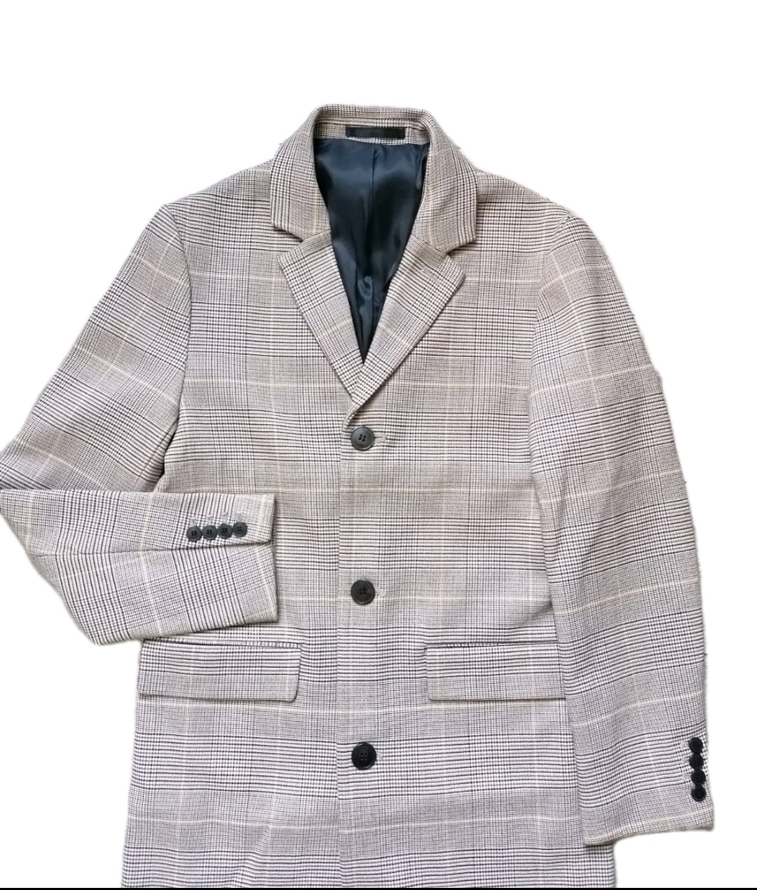 Men H&M beige check trench overcoat, 36R