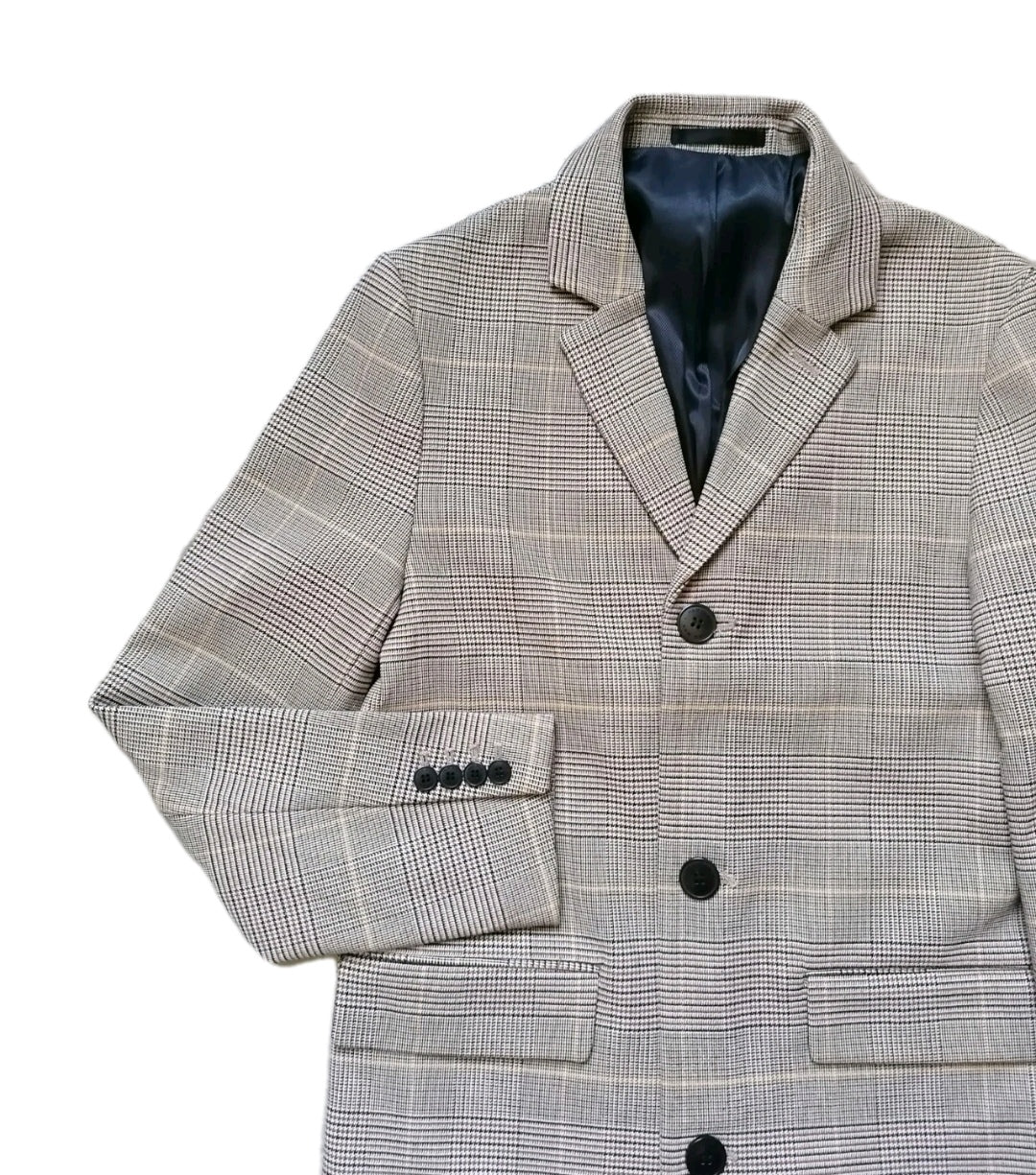 Men H&M beige check trench overcoat, 36R