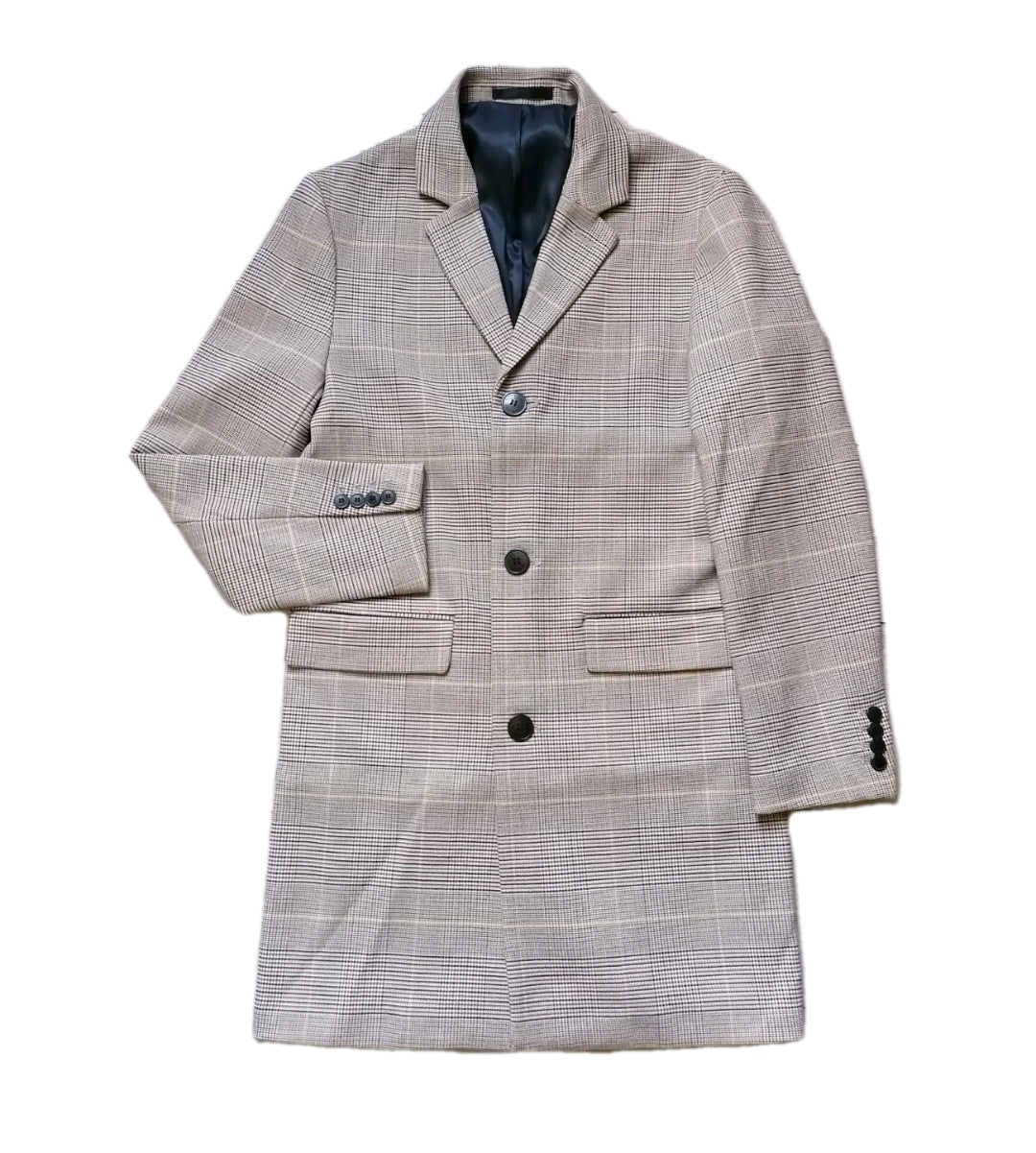 Men H&M beige check trench overcoat, 36R