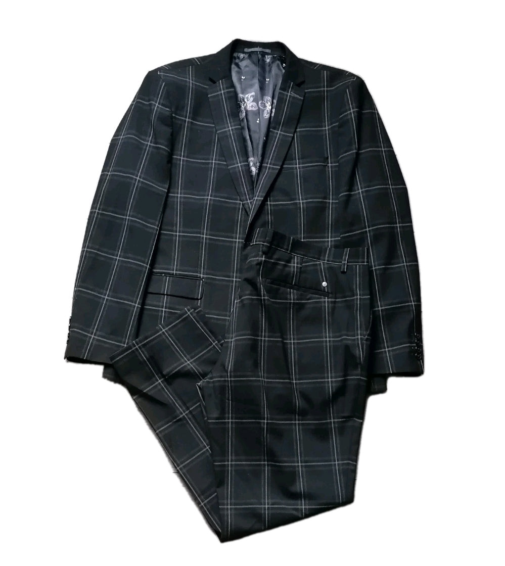 Next Men's Black Check Tailored Fit Two-Piece Suit – 44R/40R