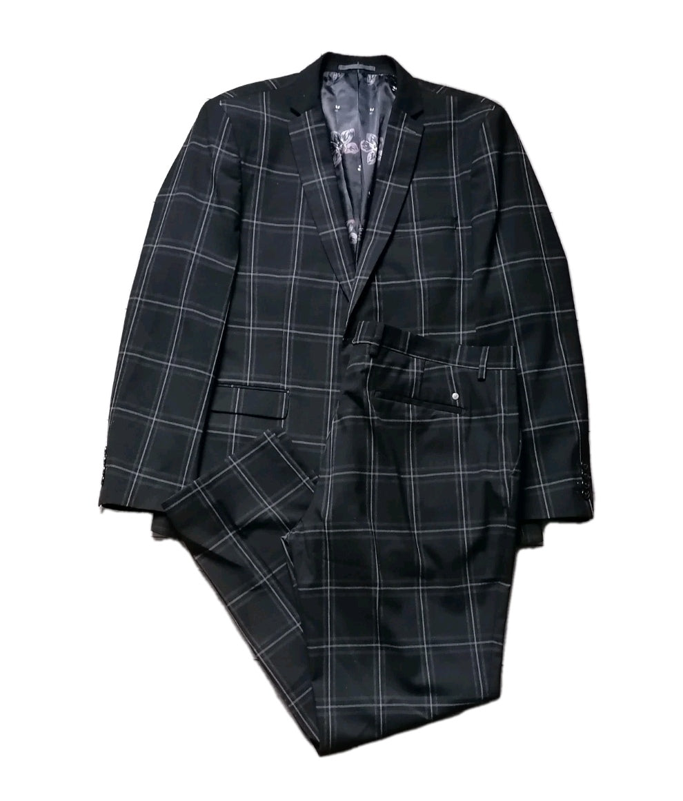 Next Men's Black Check Tailored Fit Two-Piece Suit – 44R/40R