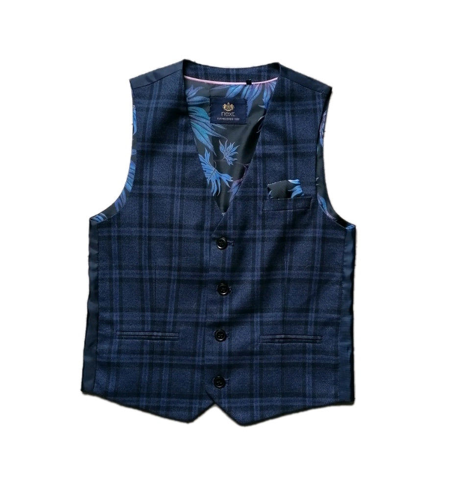 Boys Next navy blue check 4 piece suit 8-9 years