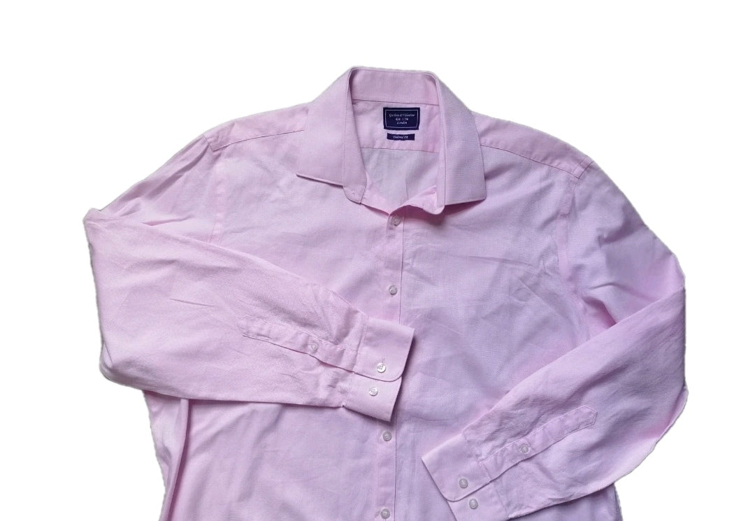 Men pink long sleeve tailored fit formal shirt 17.5"