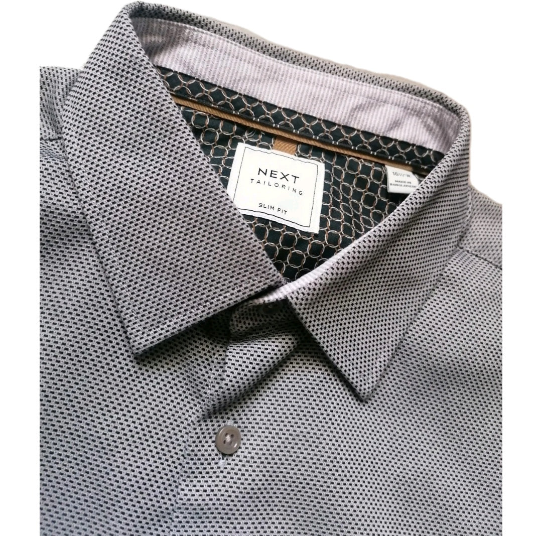 Next Men's Textured Black/Beige Formal Long Sleeve slim fit Shirt, 16.5"