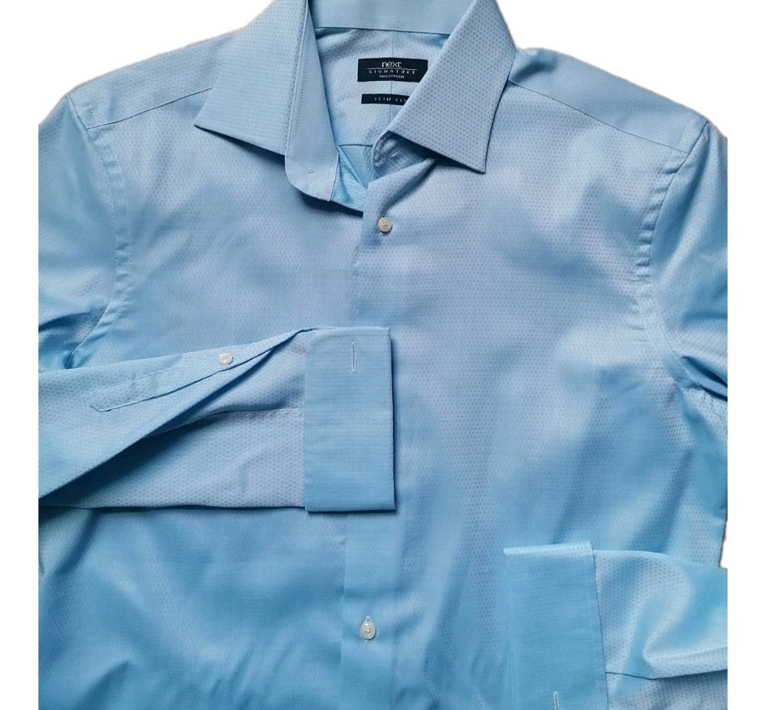 Men Next blue long sleeve formal slim fit shirt 15.5"
