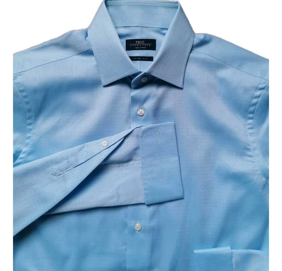 Men Next blue long sleeve formal slim fit shirt 15.5"