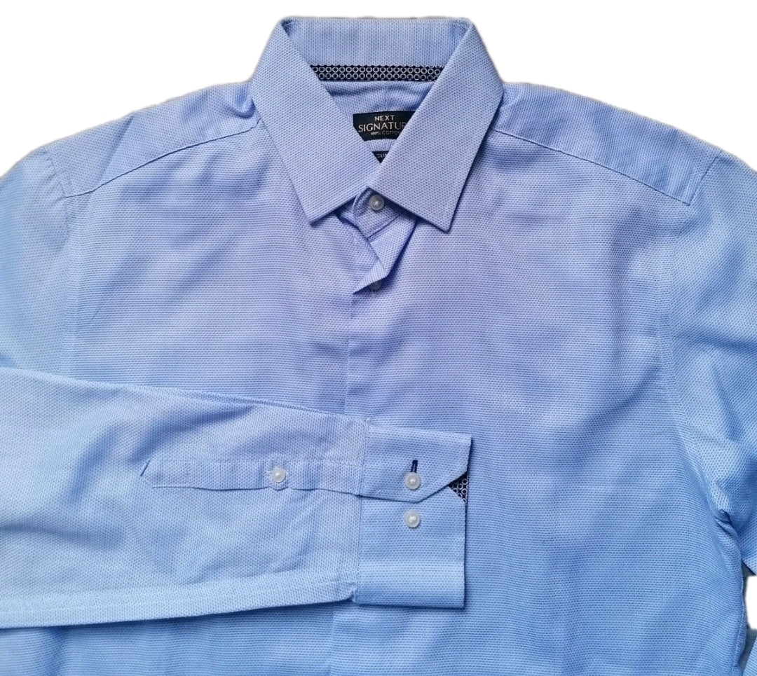 Men Next blue slim fit formal long sleeve shirt 15.5"