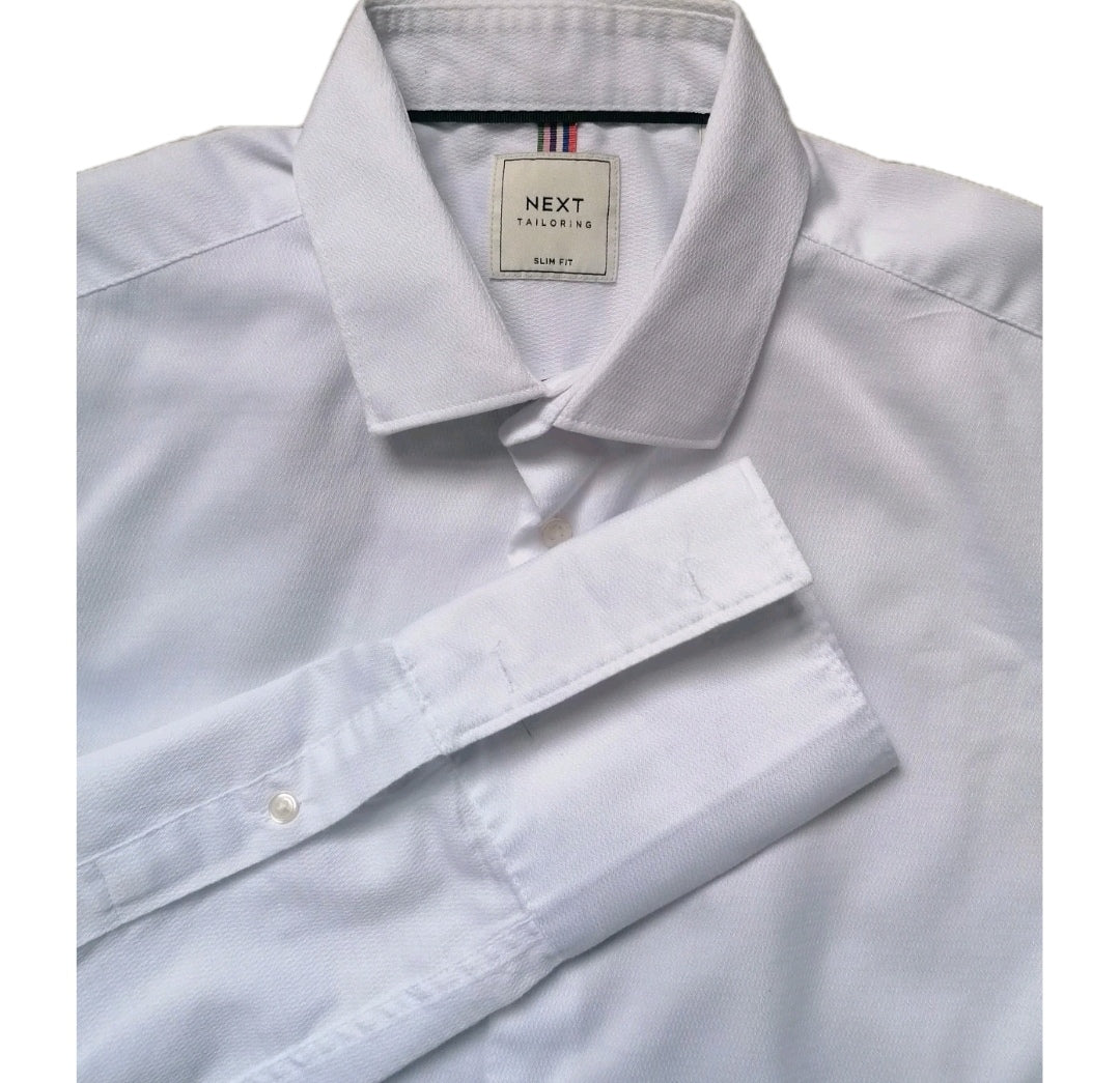 Men white long sleeve formal slim fit shirt 15.5"