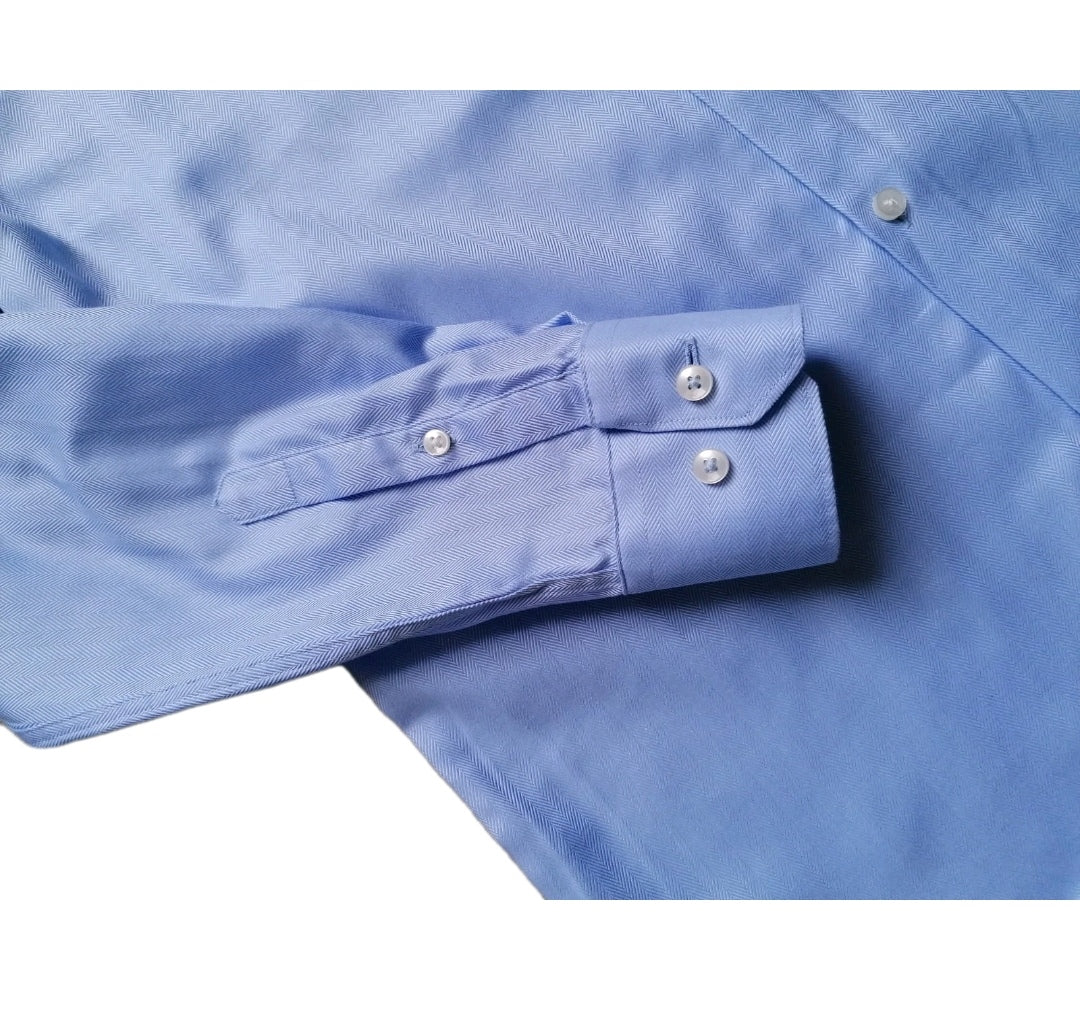 Men M&S blue formal long sleeve slim fit shirt 15"