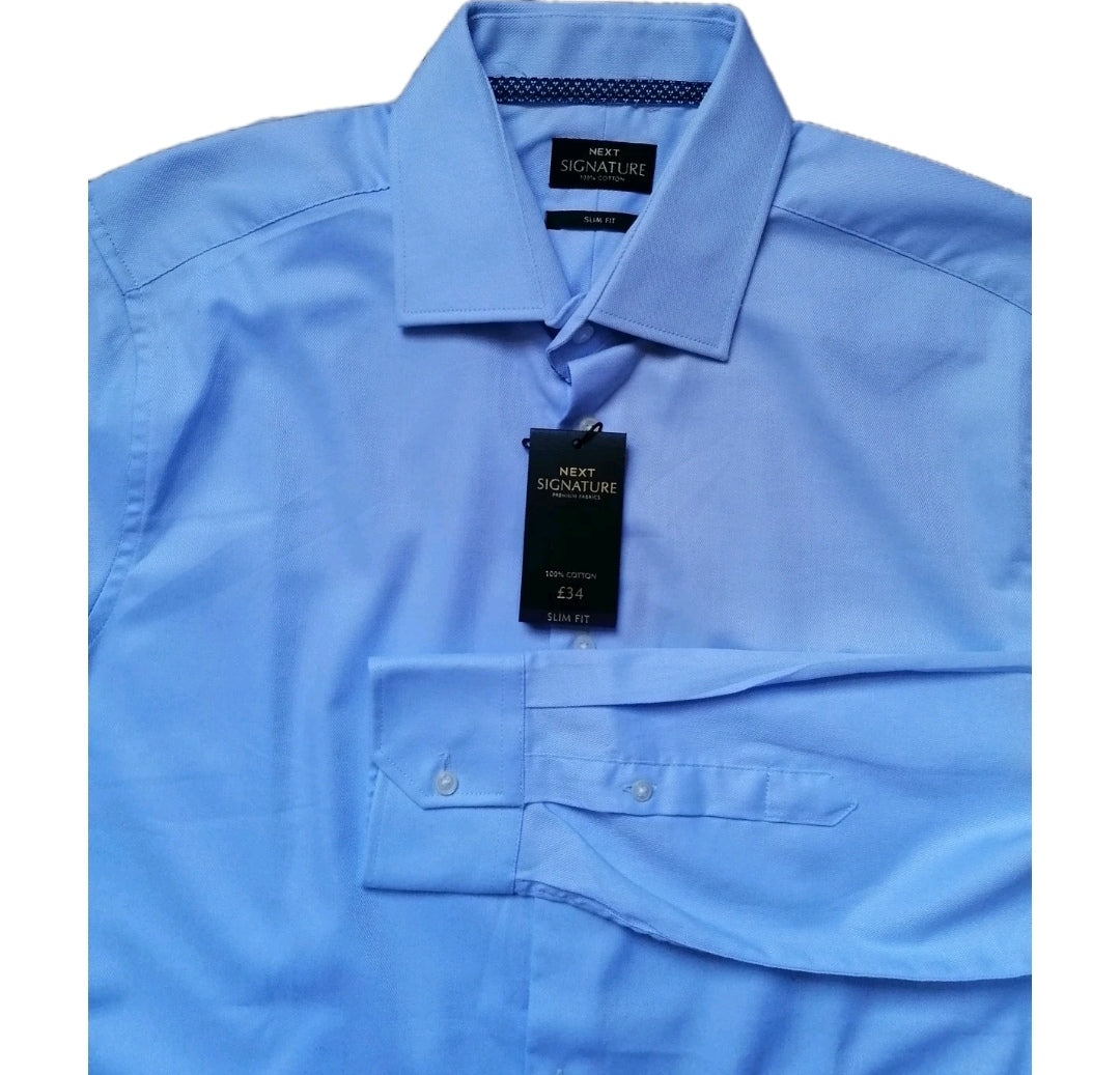 Men Next blue formal long sleeve slim fit shirt 15.5"