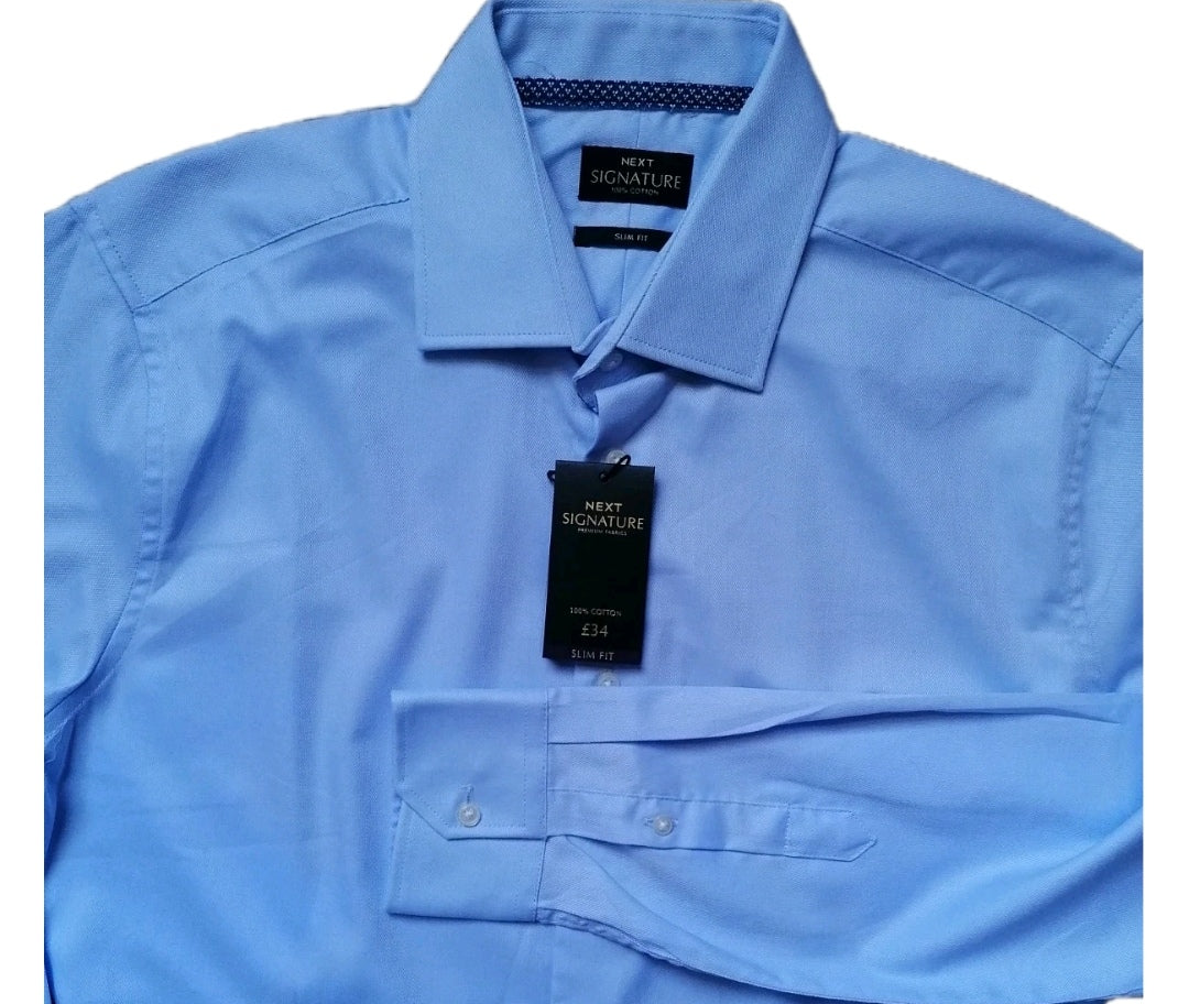 Men Next blue formal long sleeve slim fit shirt 15.5"