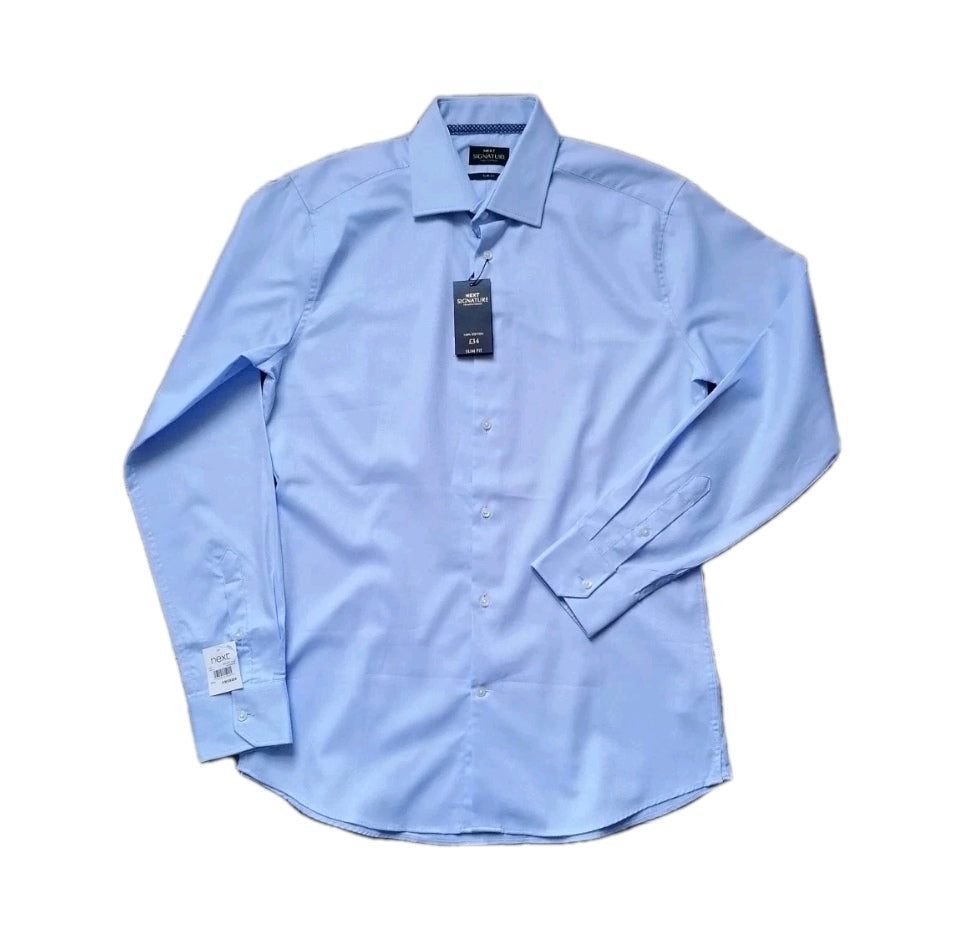 Men Next blue formal long sleeve slim fit shirt 15.5"