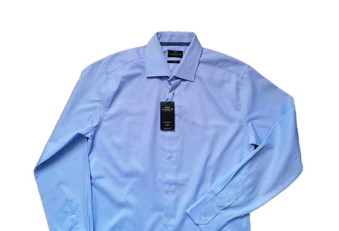 Men Next blue formal long sleeve slim fit shirt 15.5"