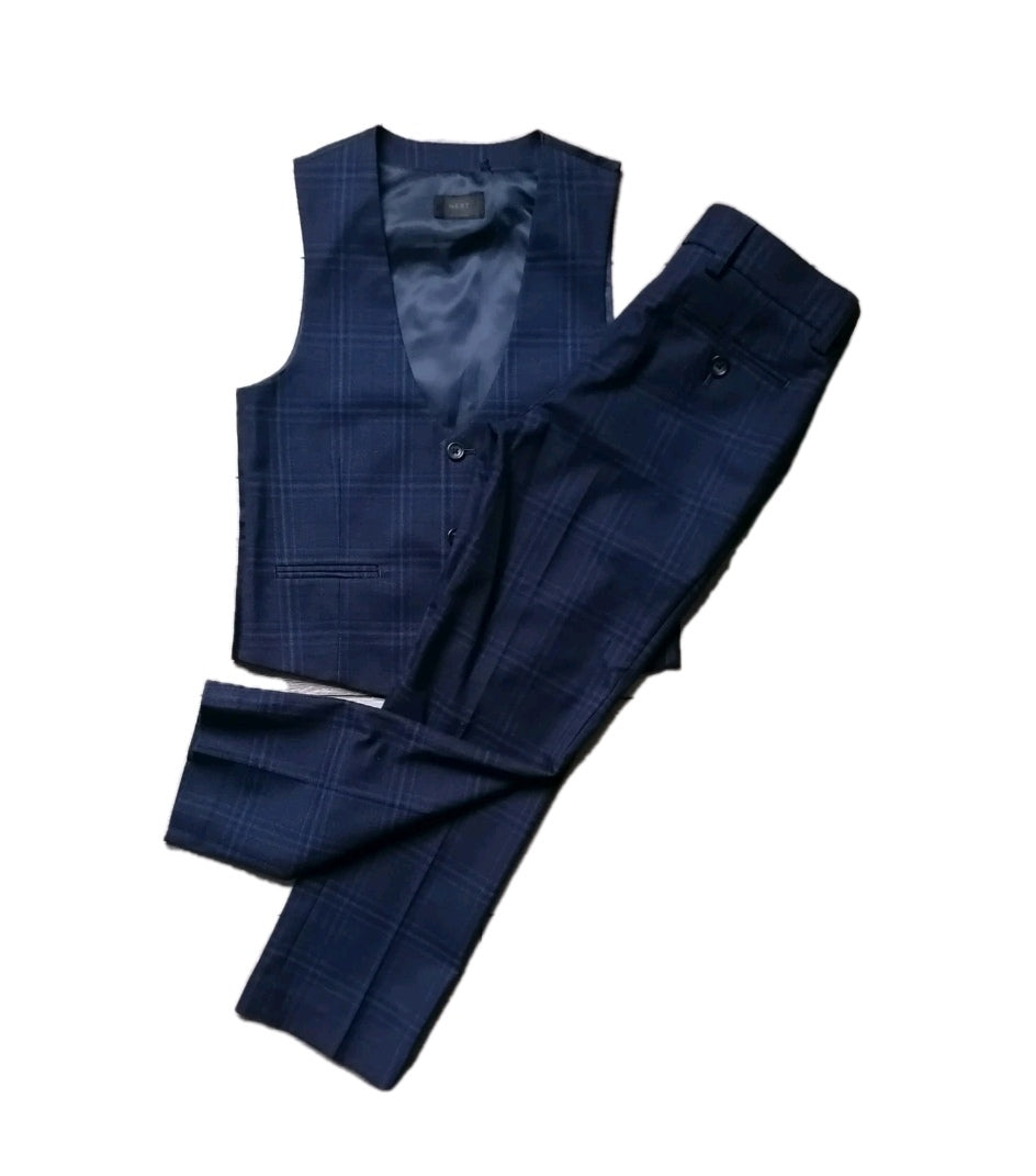 Boys Next navy blue check 2 piece suit 8 years