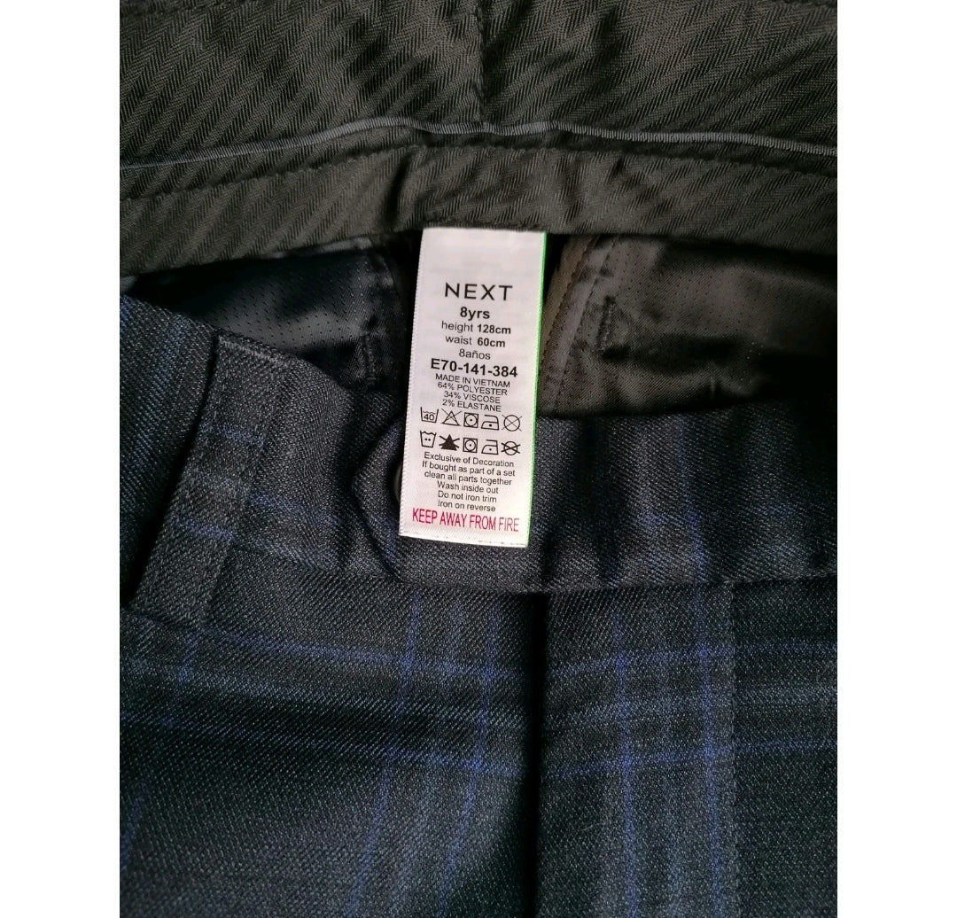 Boys Next navy blue check 2 piece suit 8 years