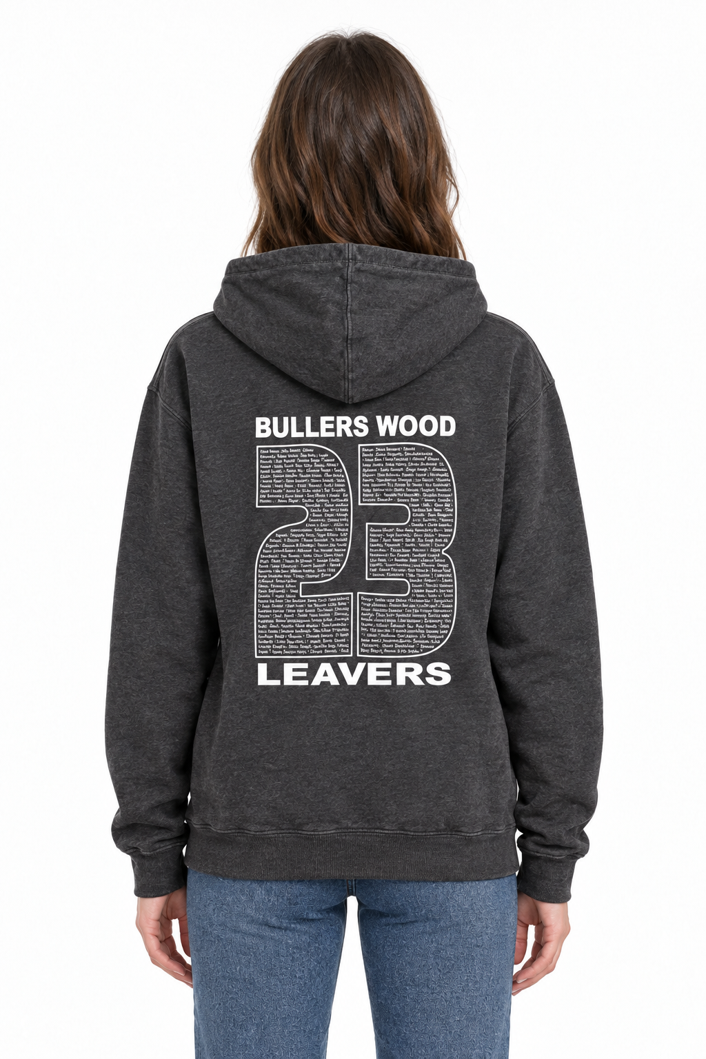 AI model wearing the hoodie, back view
