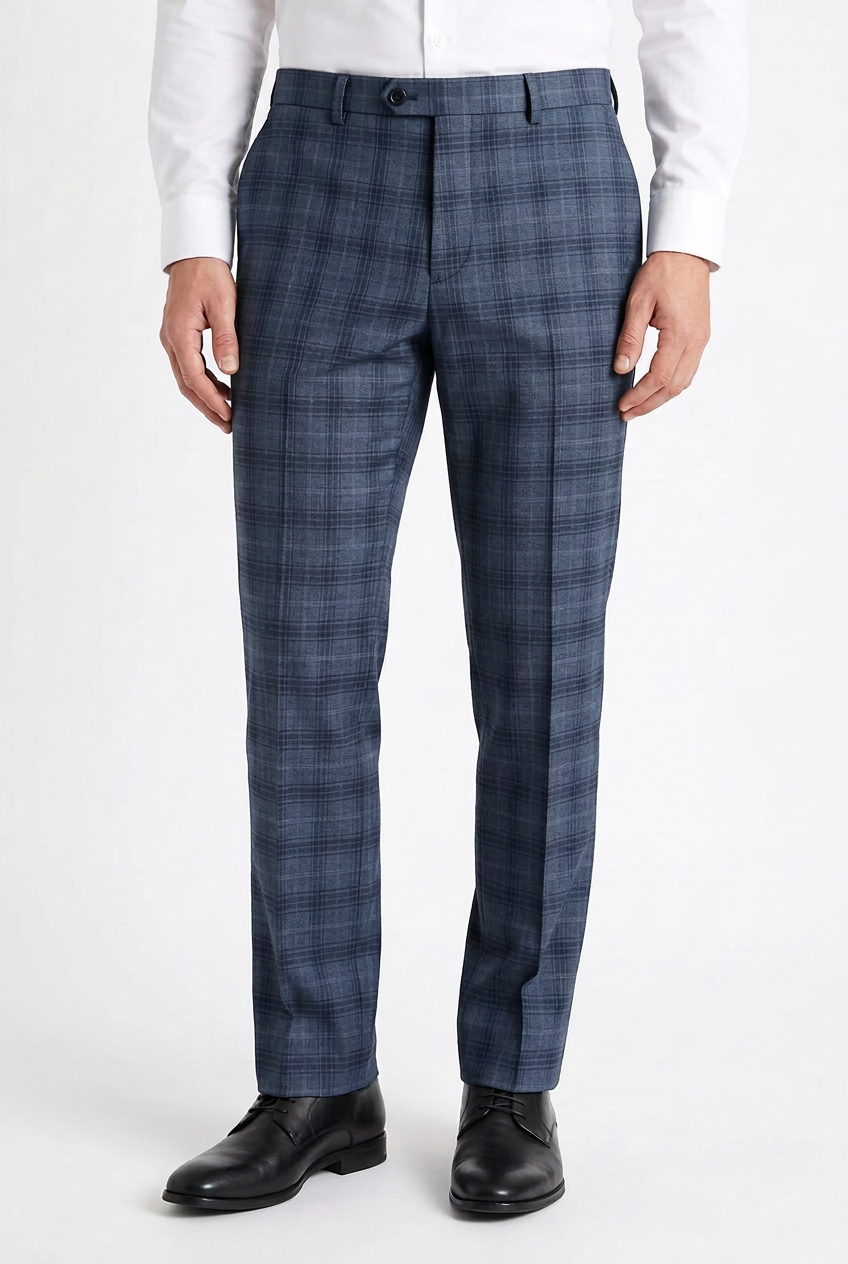 AI model wearing the slightly darker Next check trousers
