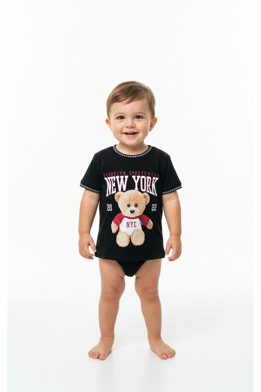 Baby Black New York Teddy Bear T-Shirt Model Shot