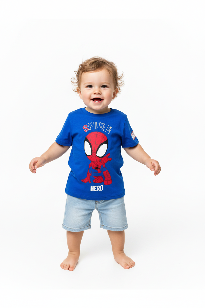 Baby Blue Spiderman T-Shirt Model Shot