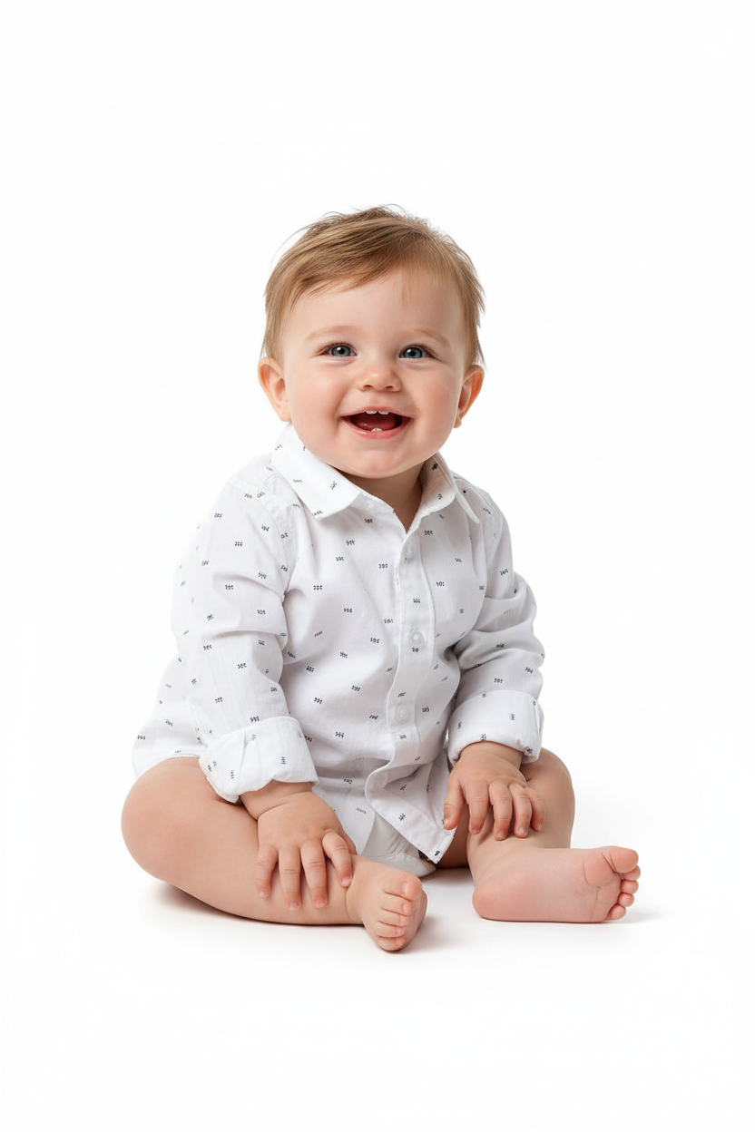 Baby Boy White Long Sleeve Shirt - White Background