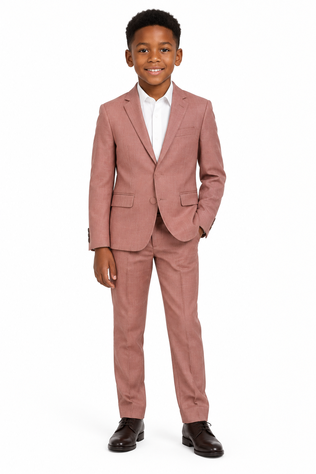 Black boy modelling the salmon Next two-piece suit