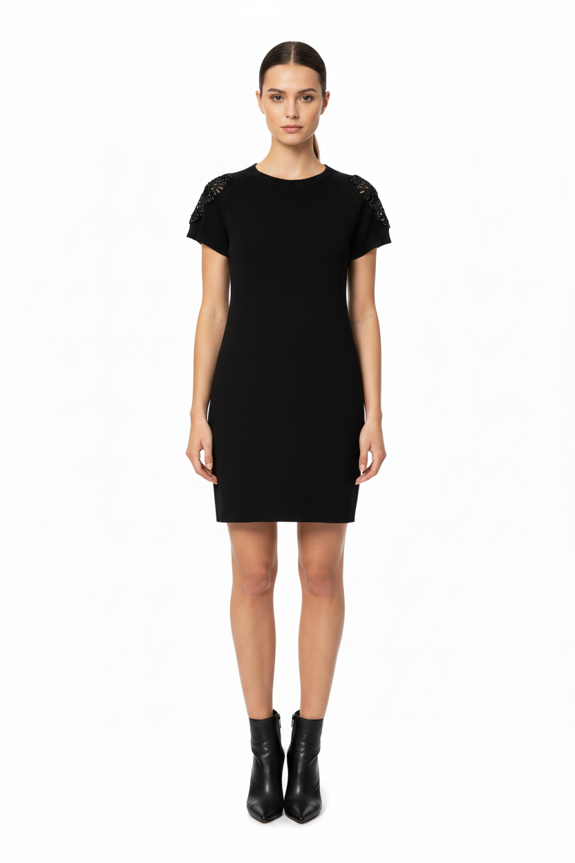 Black Knit Dress - Hip Length
