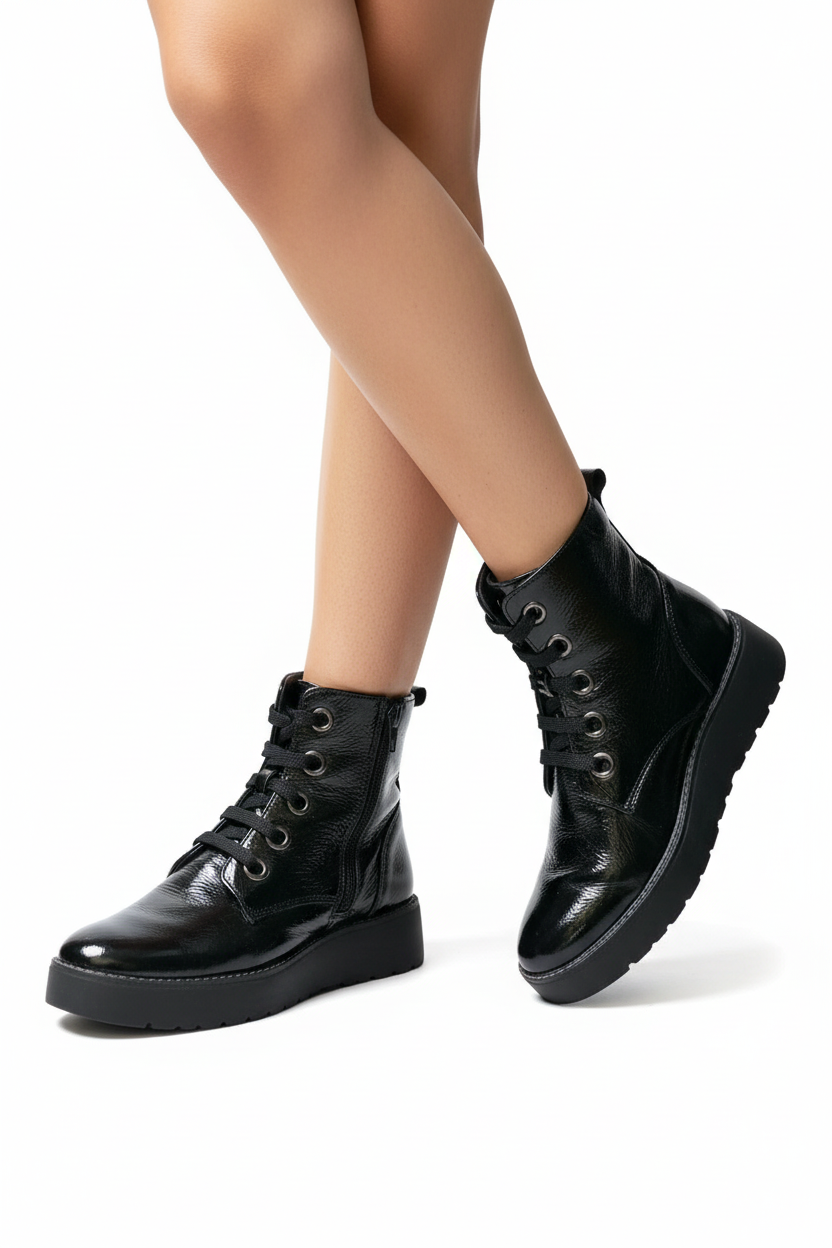 Black Patent Ankle Boots - Model Shot
