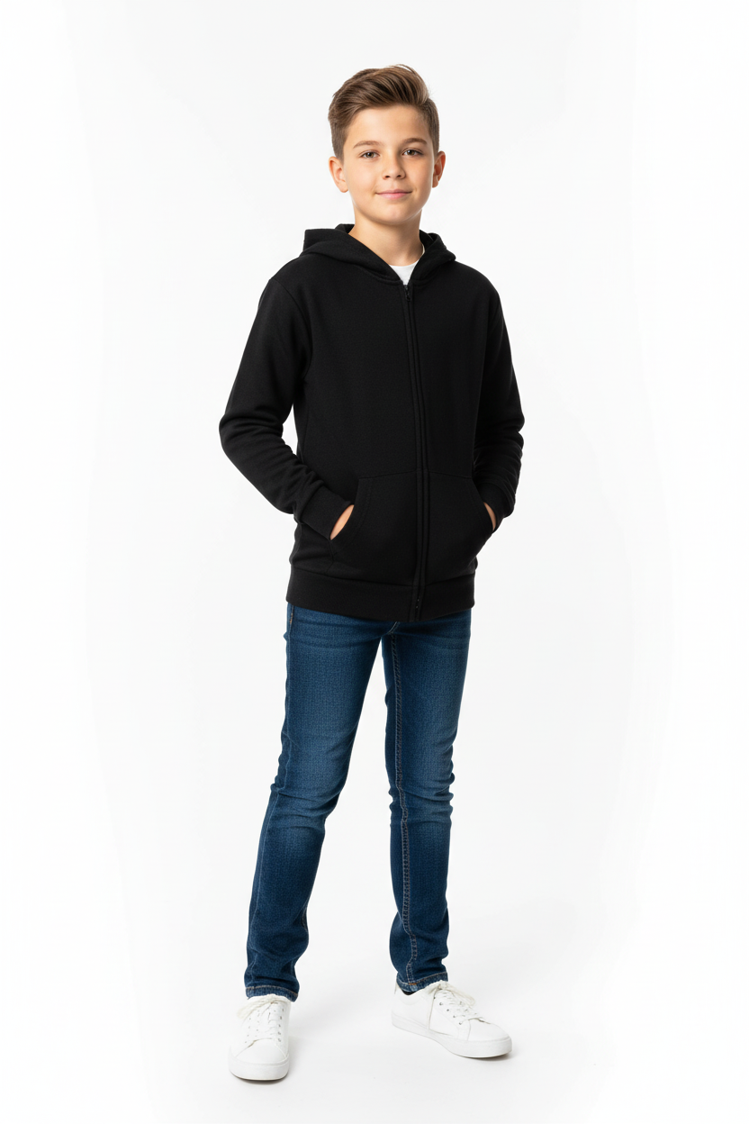 Boys Black Hoodie on Model