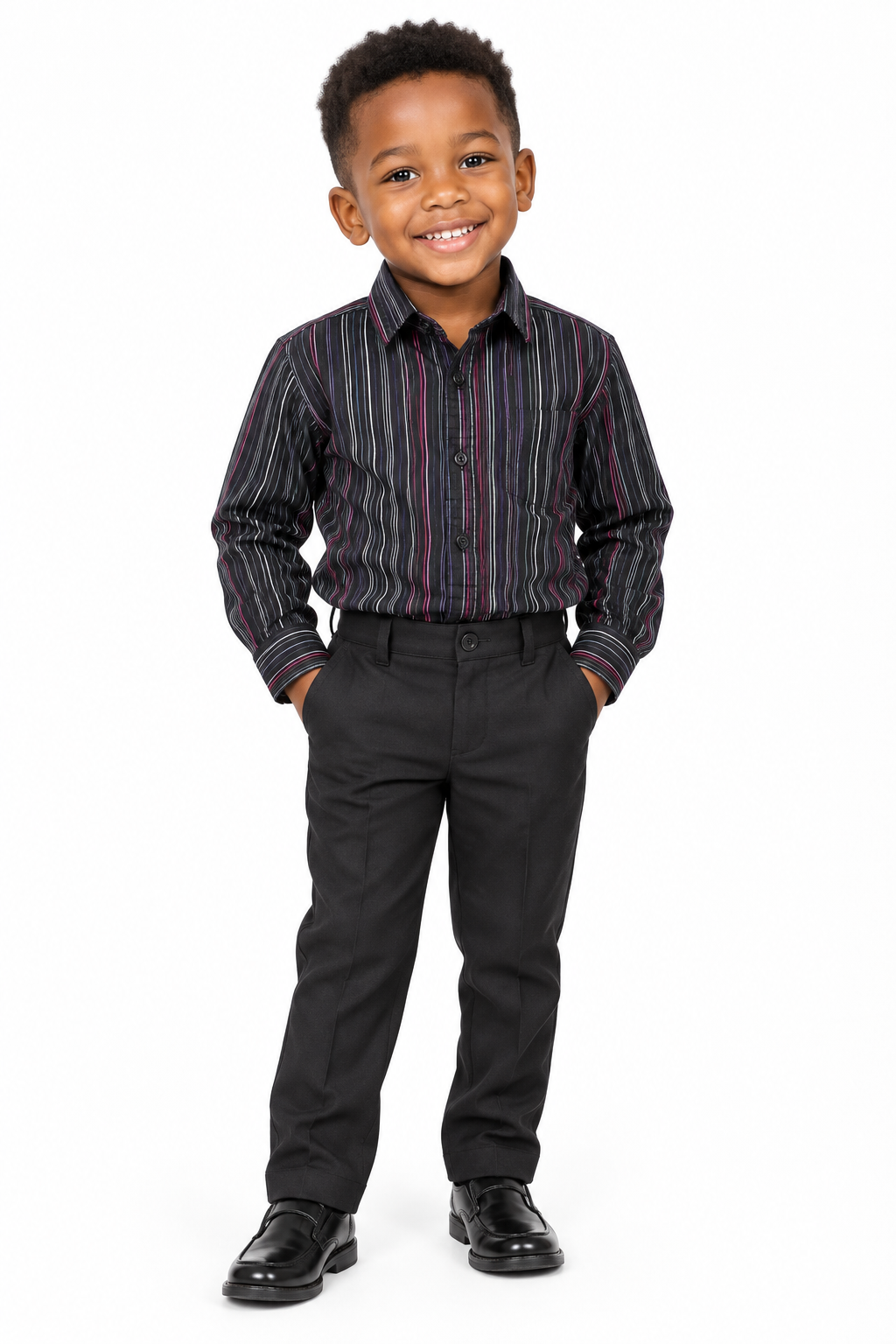 Boys Black Stripe Shirt on Model of Colour