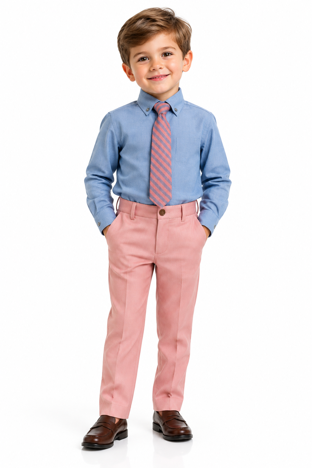 Boys blue shirt & tie set with pink formal trousers