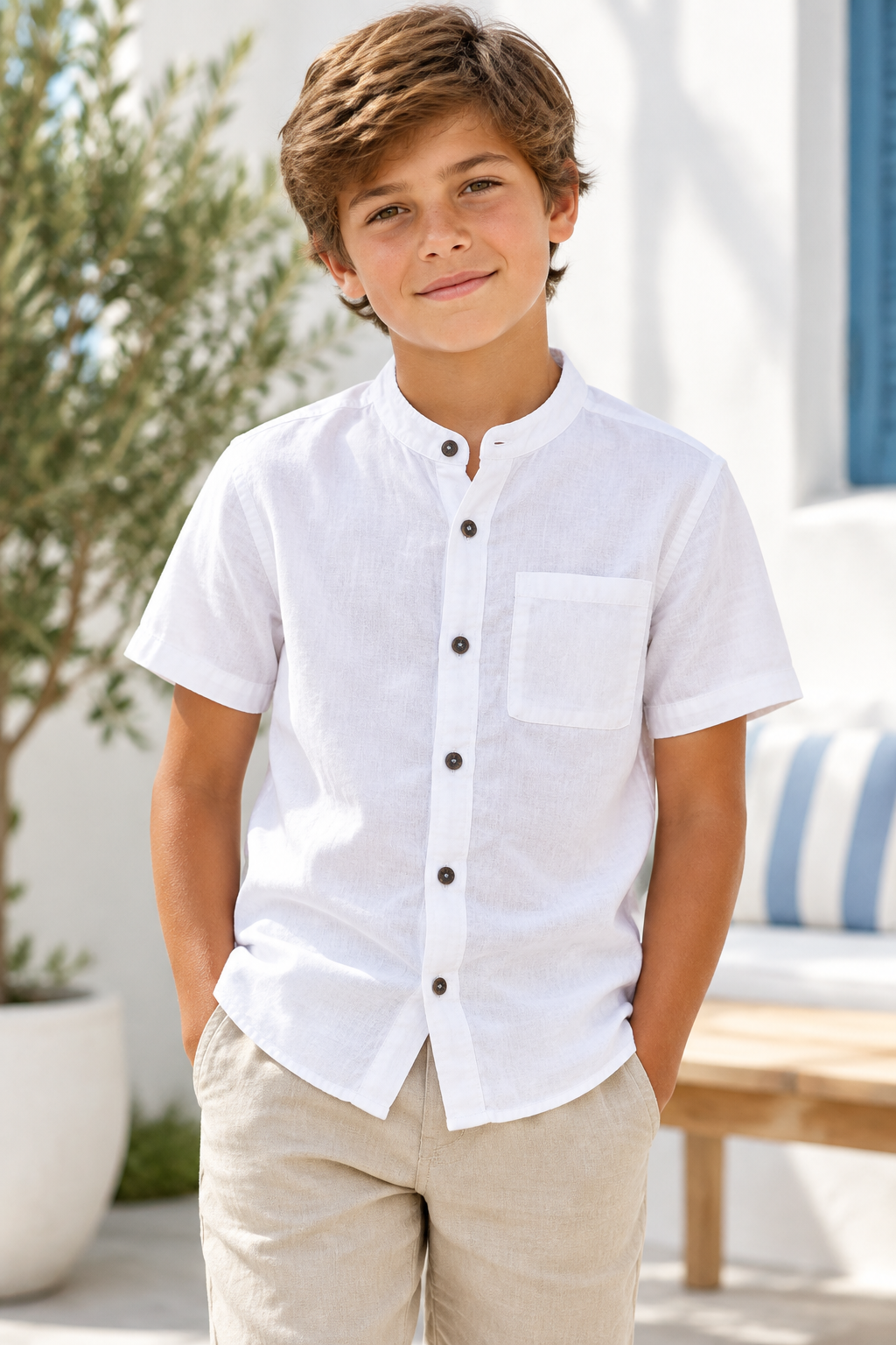 Boys F&F White Grandpa Shirt - Model