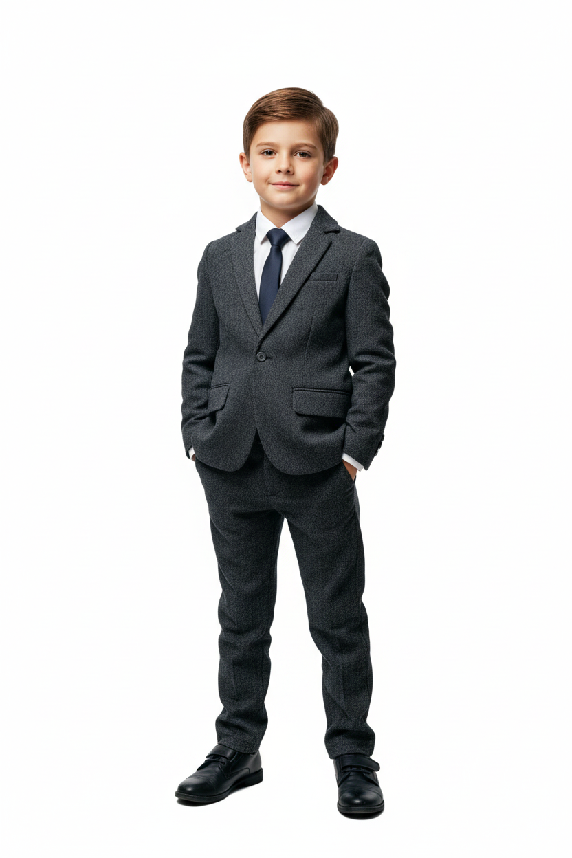 Boys Grey Herringbone Suit - Model Shot