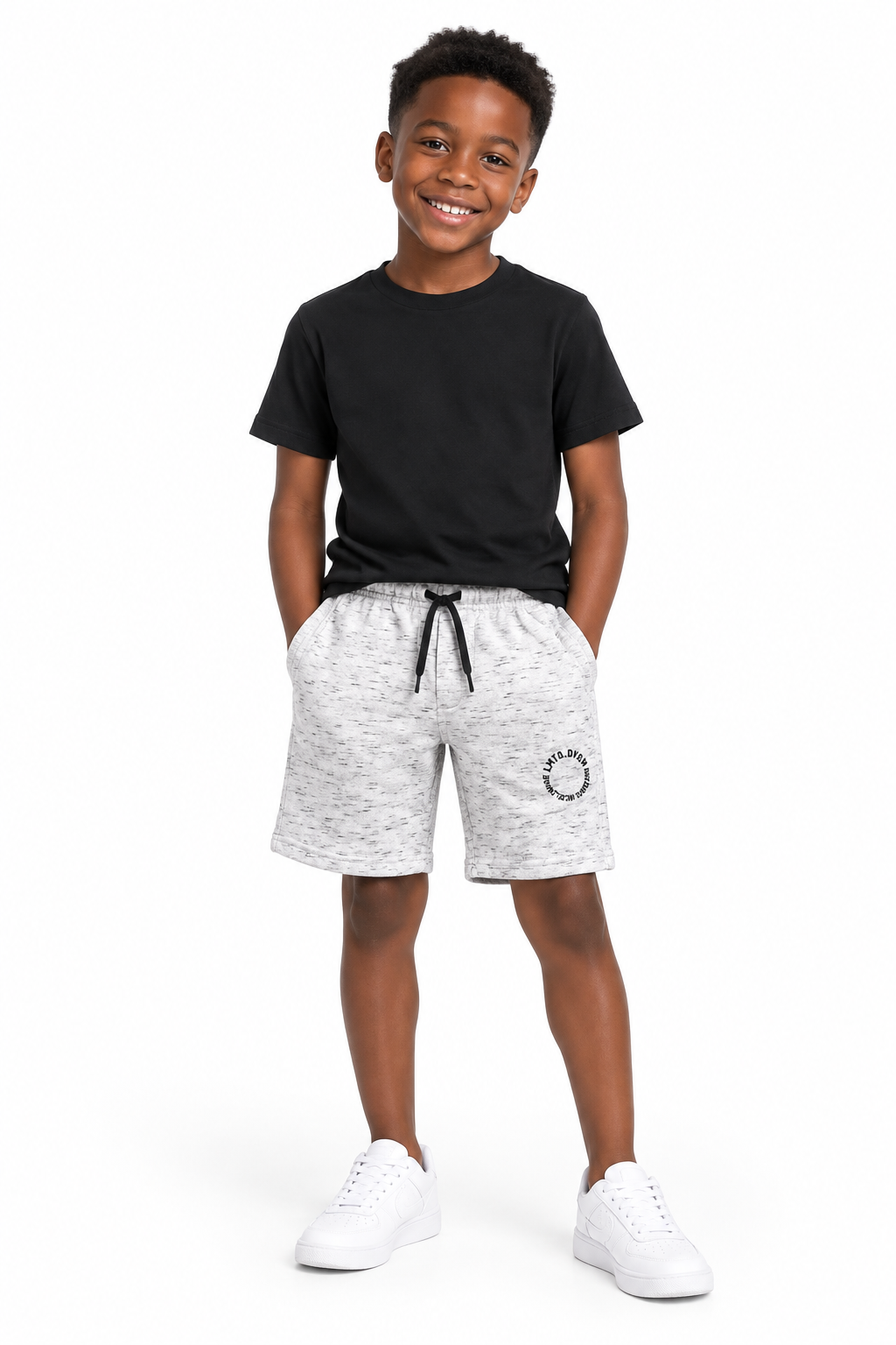 Boys Grey Shorts on Model of Colour