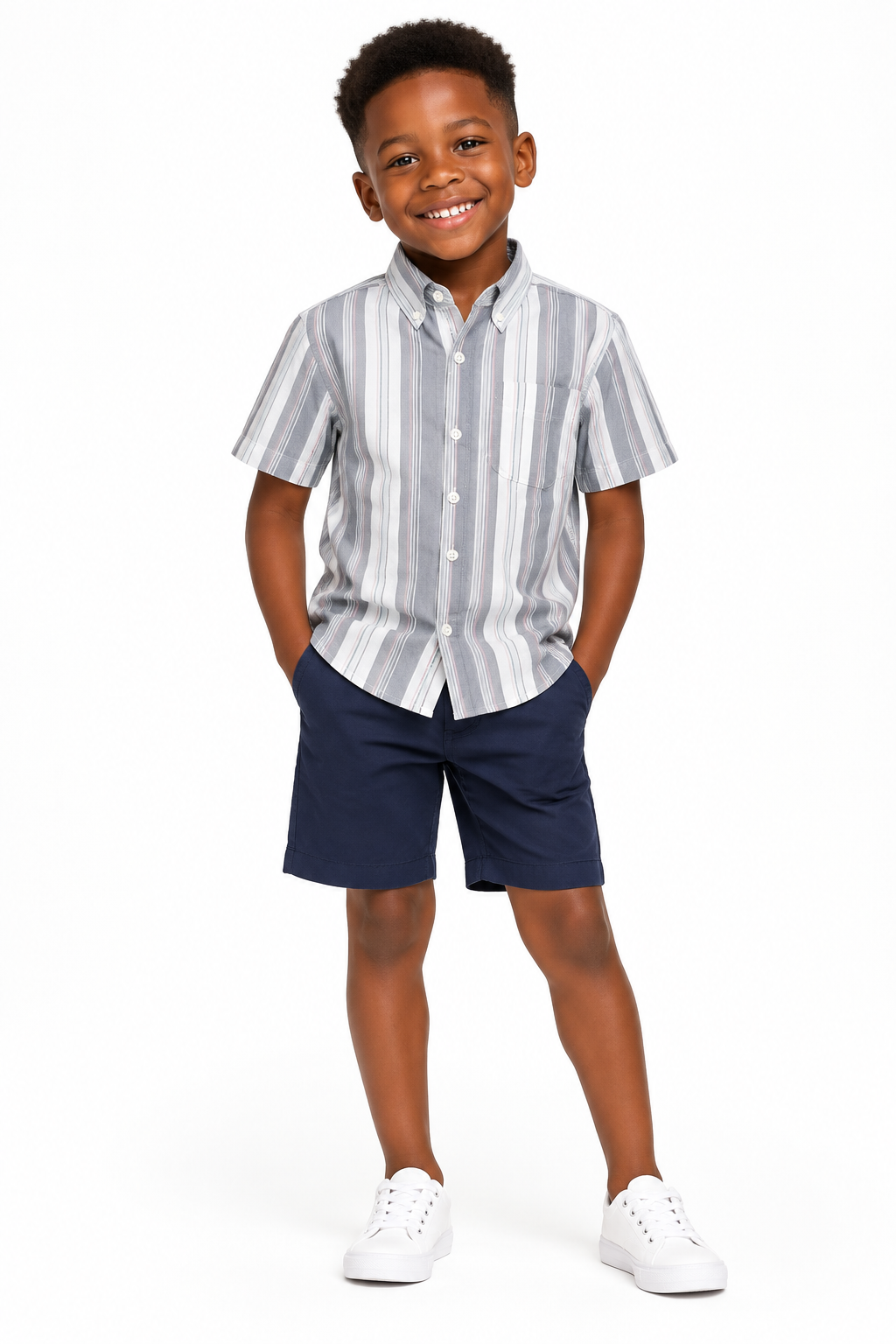 Boys Grey Stripe Shirt on Model of Colour
