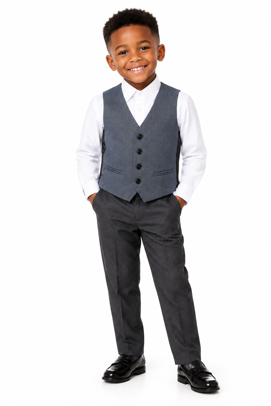 Boys Grey Waistcoat on Model of Colour