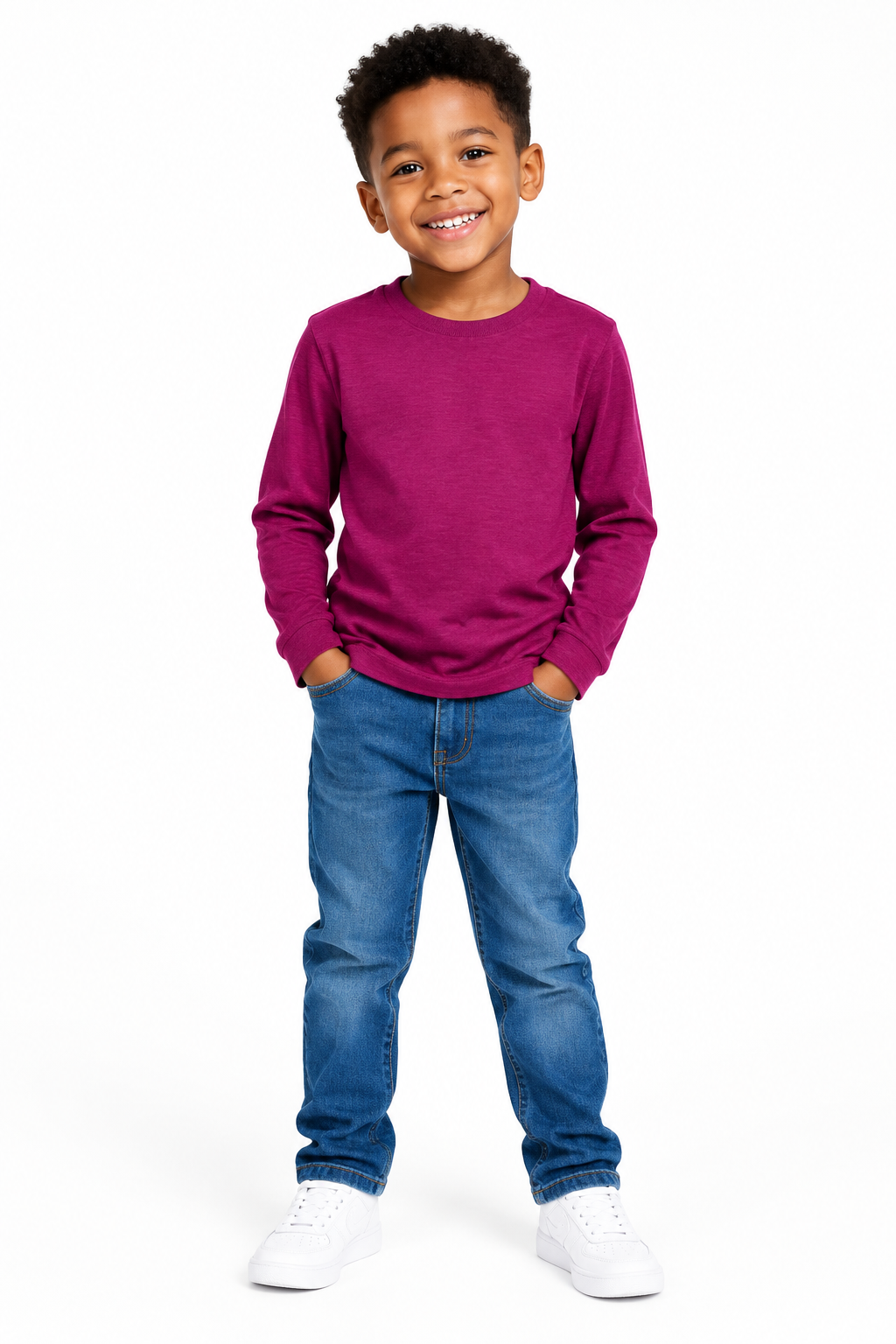 Boys long sleeve t-shirt on model of colour