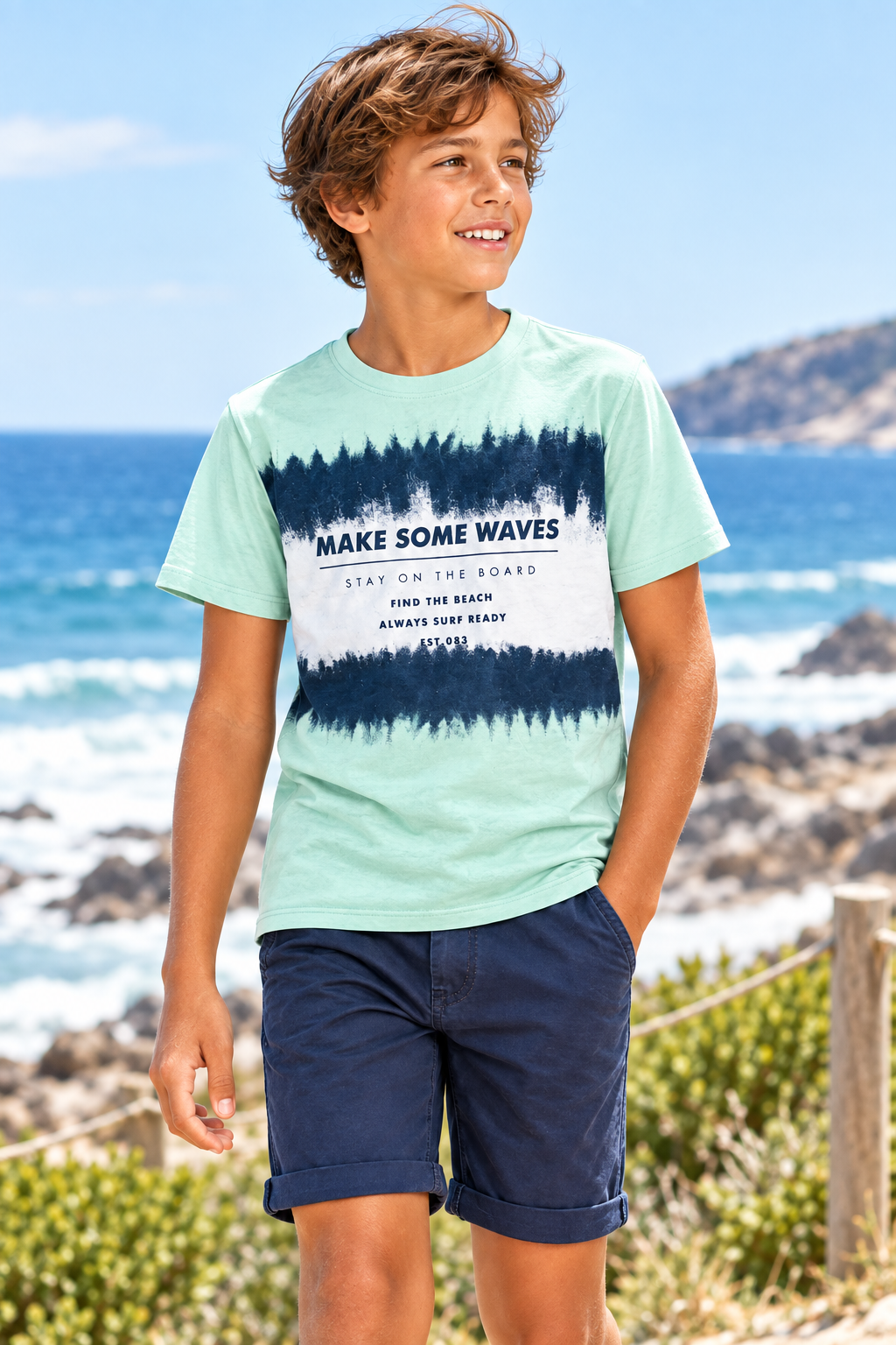 Boys Make Some Waves T-Shirt Cropped Model Shot