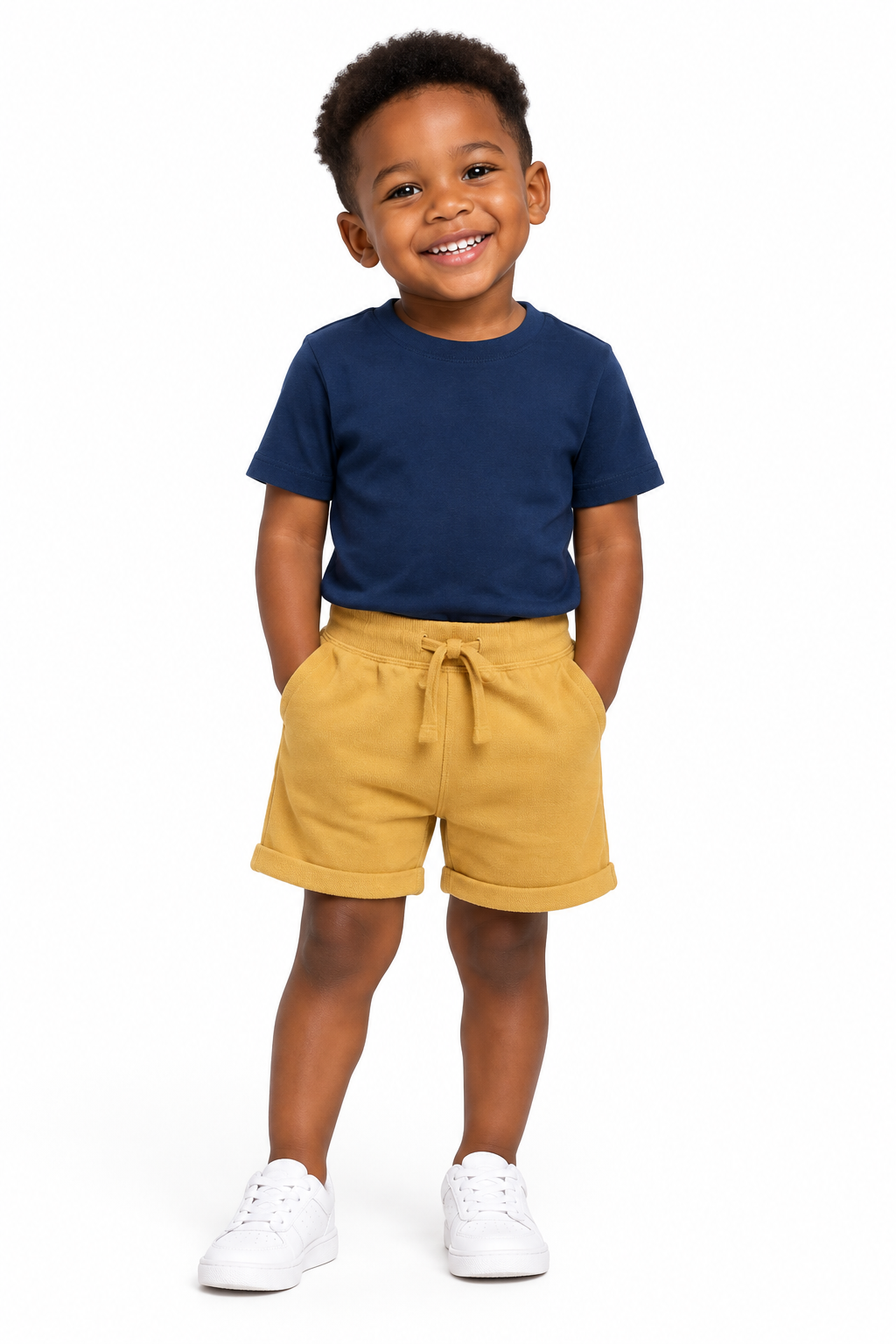 Boys Mustard Shorts on Model of Colour