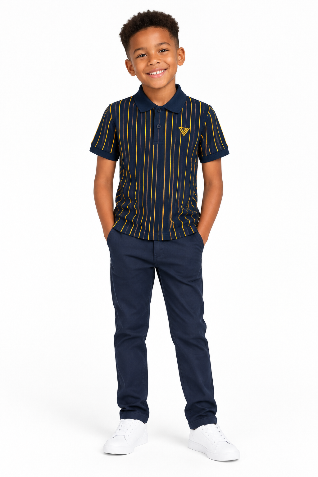 Boys navy polo on model of colour, no tag