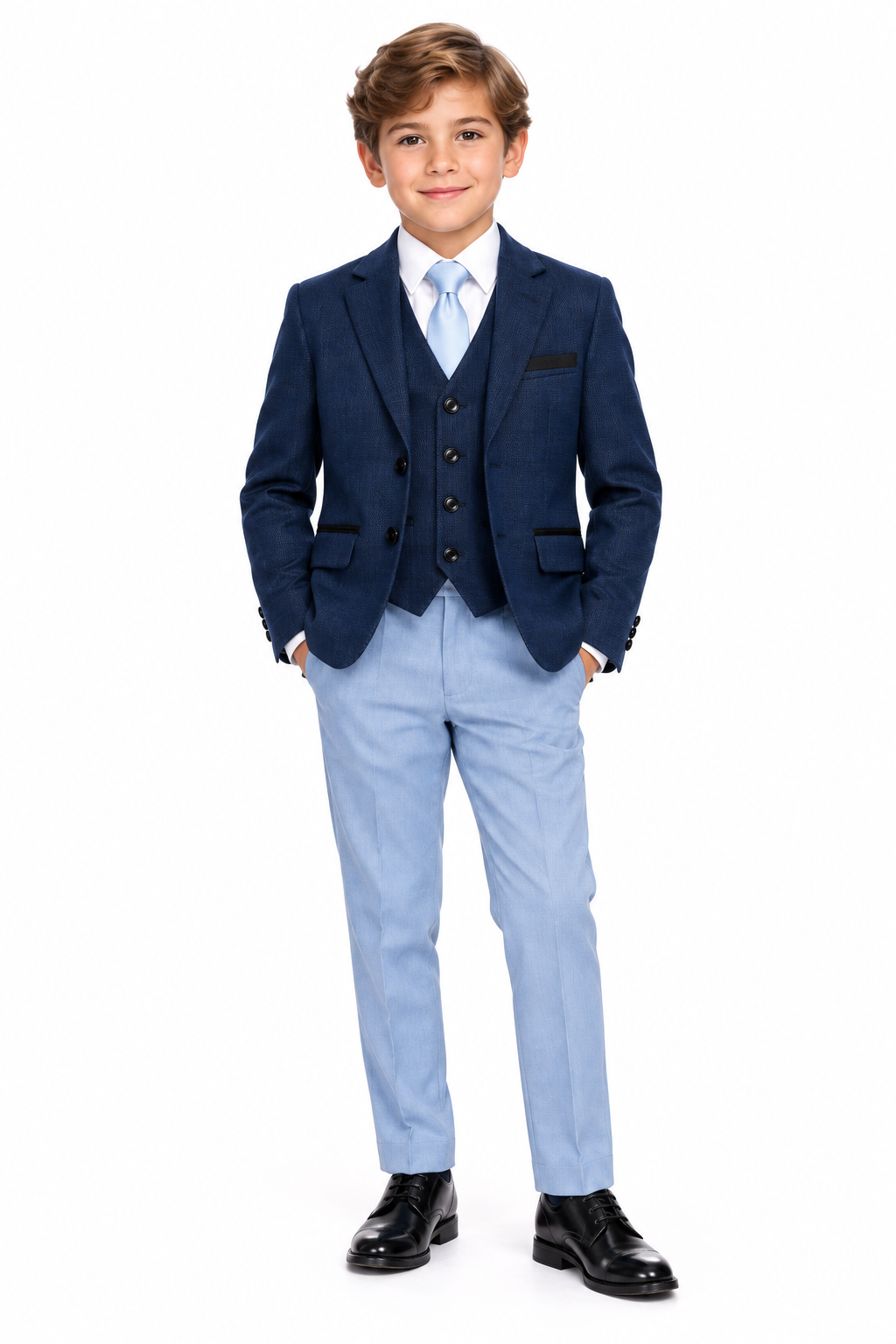 Boys Navy Suit with Black Detail